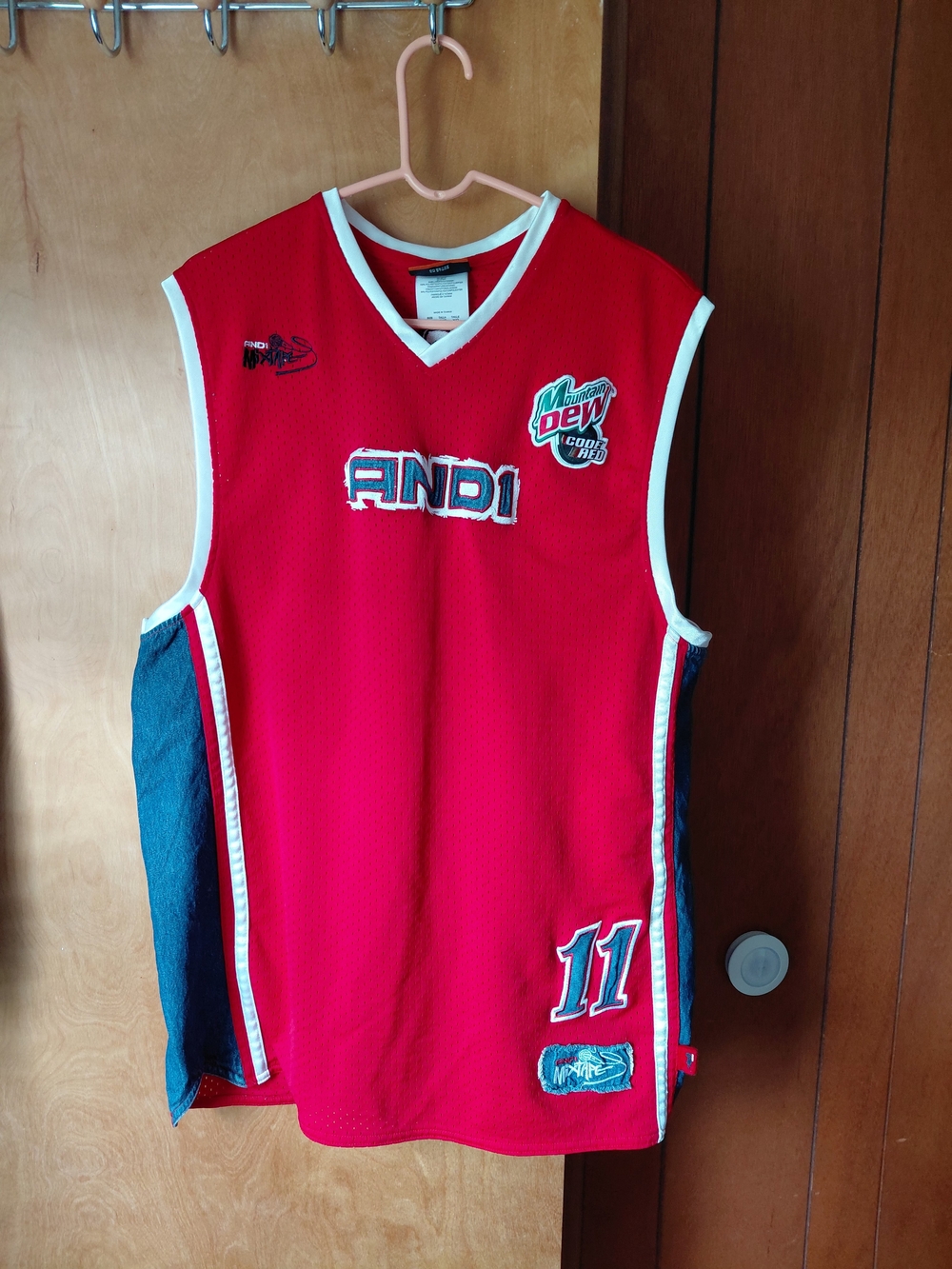 Vintage Super RareAnd1 Red Sleeveless Basketball Jersey/denim Accents. Size Xlg
